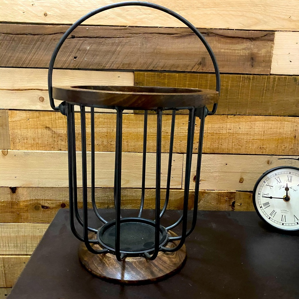 Farmhouse Metal Wood Pillar Candle Lantern